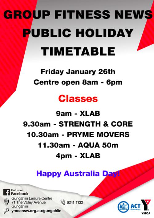 Australia Day Group Fitness Timetable